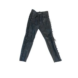 Vintage 32x30 Jinglers Black Genuine Leather Motorcycle Pant Touring Lace-Up